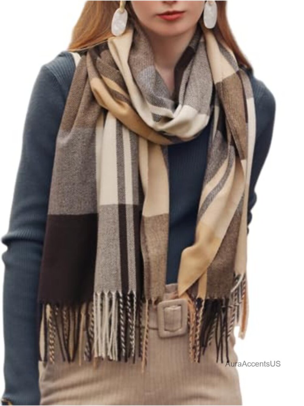 Cashmere Like Shawl Winter Warm Knit Large Tassel Plaid Scarf